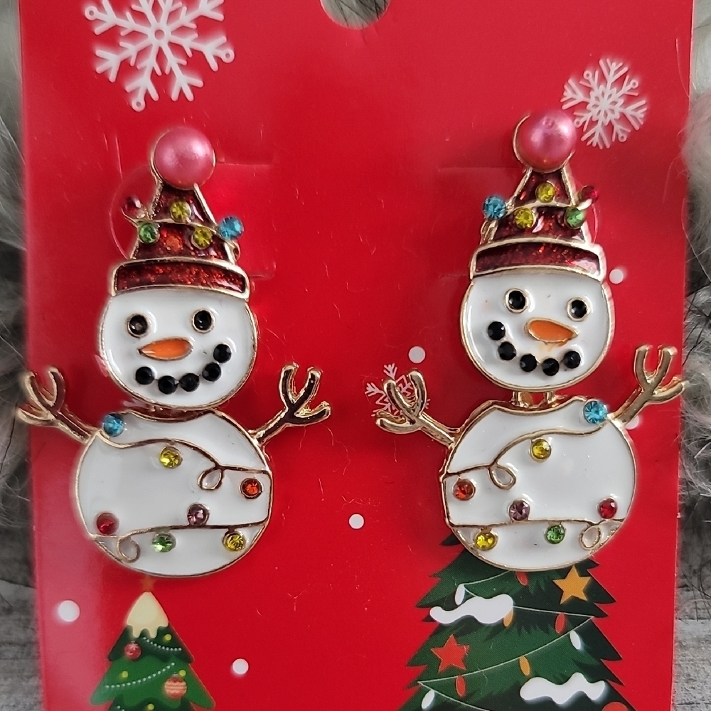 Colorful Snowman Holiday Earrings - Picture 6 of 6